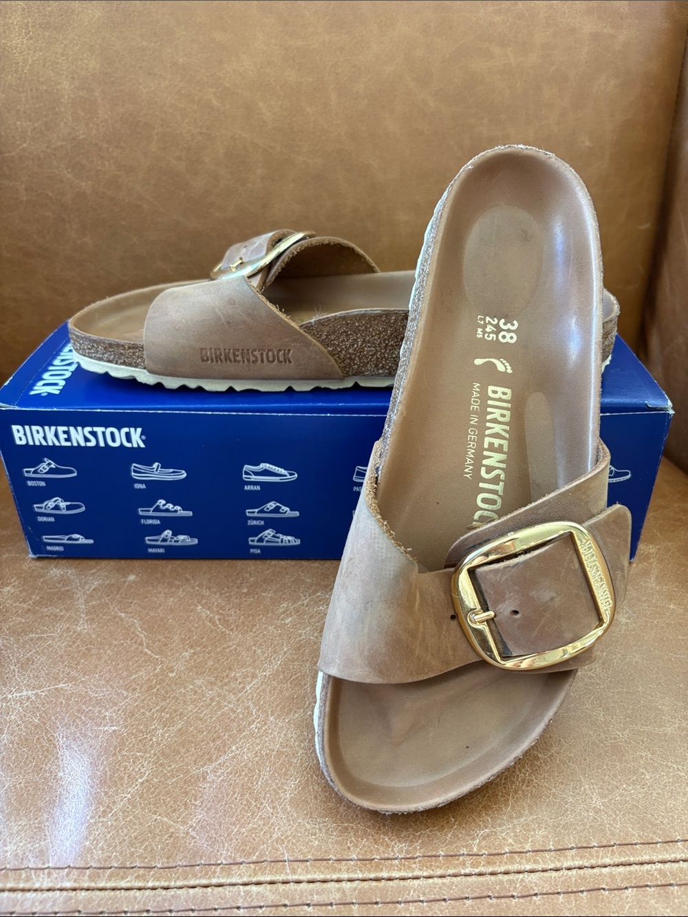 Birkenstock Madrid Big Buckle Cognac Size 38